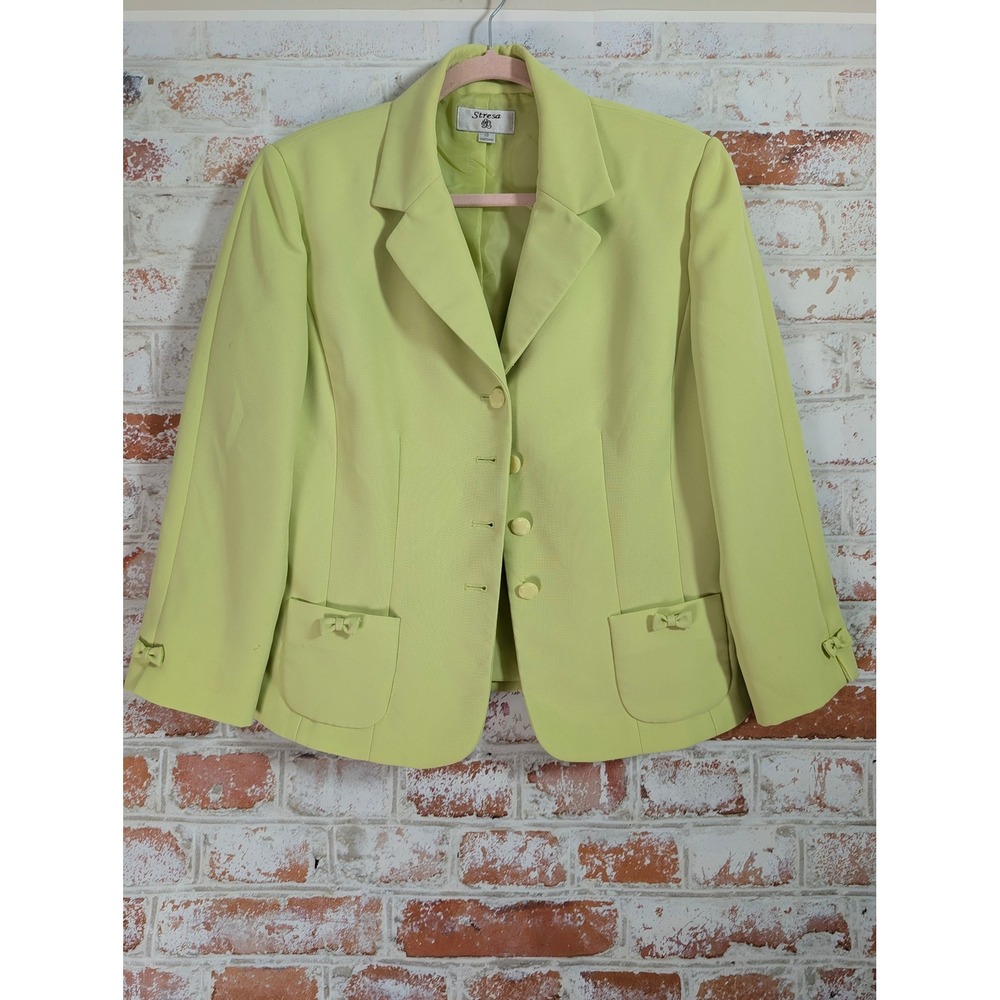 Stresa Blazer Women Size 10 Lime Green Bow Professional Jacket Career